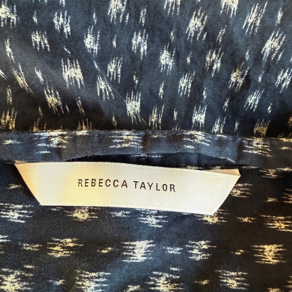 Rebecca Taylor Navy Blue Floral Long Sleeve x Material Smocked Waist Mini Dress - Picture 9 of 12